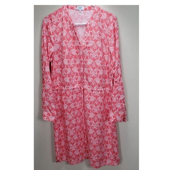 Crown & Ivy Women’s Size 10 Elephant Print Cinch Waist Dress Pink Long Sleeve - Picture 11 of 11